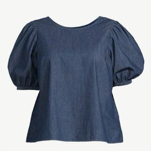 Eloquii Denim Blue Puff Sleeve Blouse